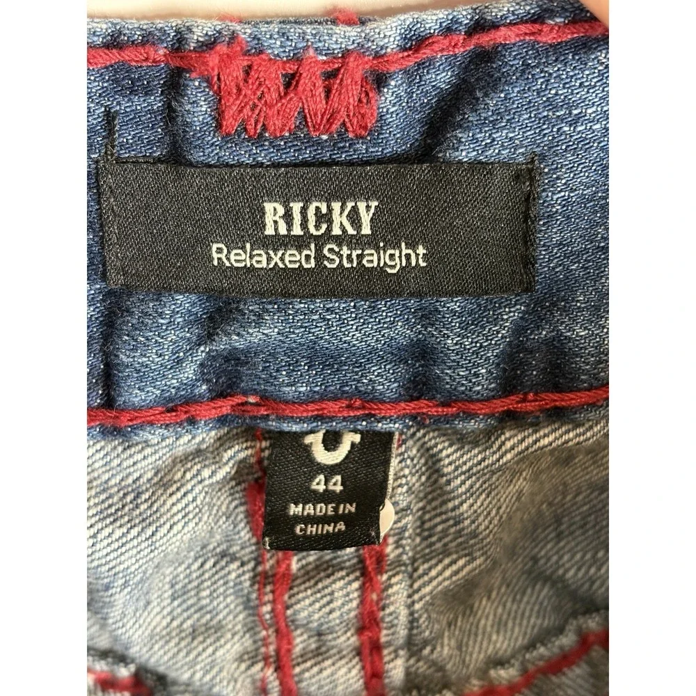 NWT!!! True Religion Ricky Flap T Jeans, Relaxed Straight, Sz 44 Red Stitching